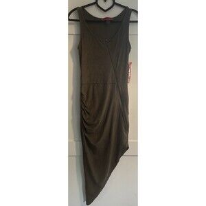 Hot Kiss Tank Dress Asymmetrical Zipper Ruched Bodycon Gray Faux Suede Sz S NWT